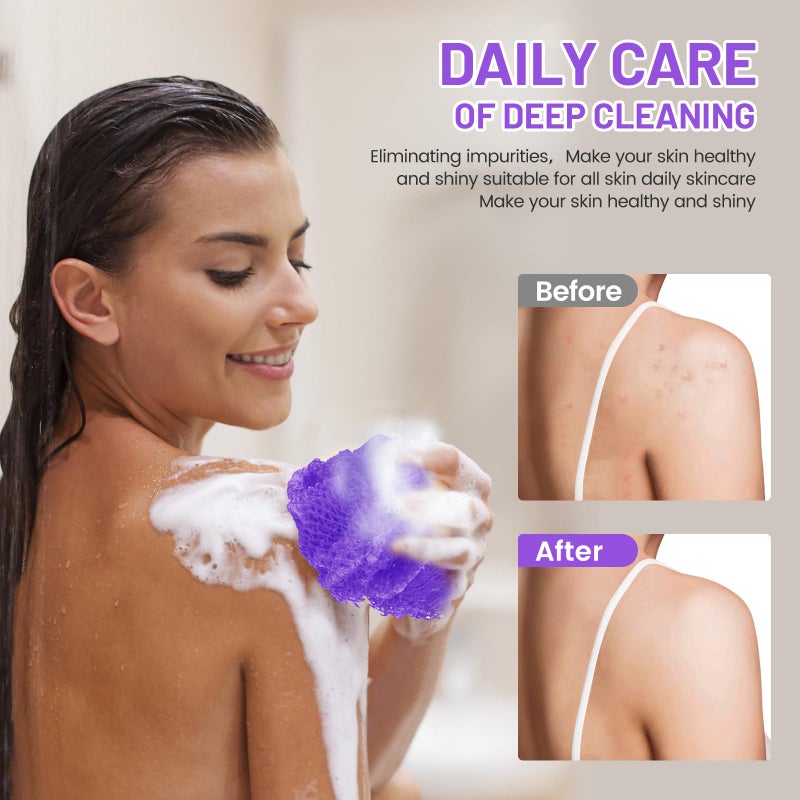 ZOCY African Net Sponge, Authentic Exfoliating Body Scrubber for Bath and Shower, Multiple Textures with Gentle Deep Exfoliating and Rich Lather for All Skins (Purple) - Image 2